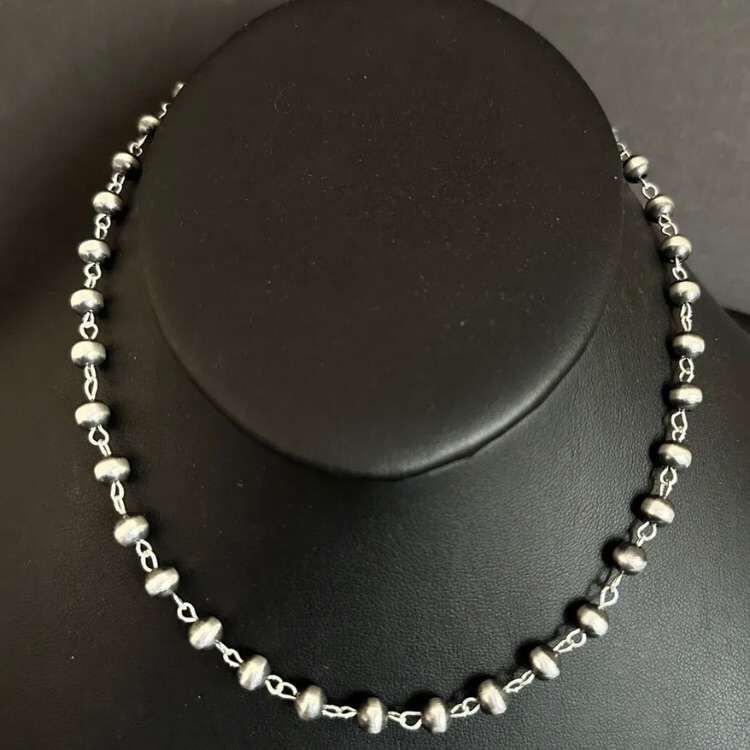 Sterling Silver 6mm Pearls Rosary Bead Necklace. 30 Inch.